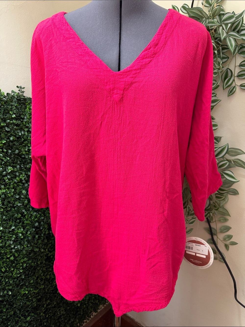Oh My Gauze! Bright Fuchsia V-Neck Tunic